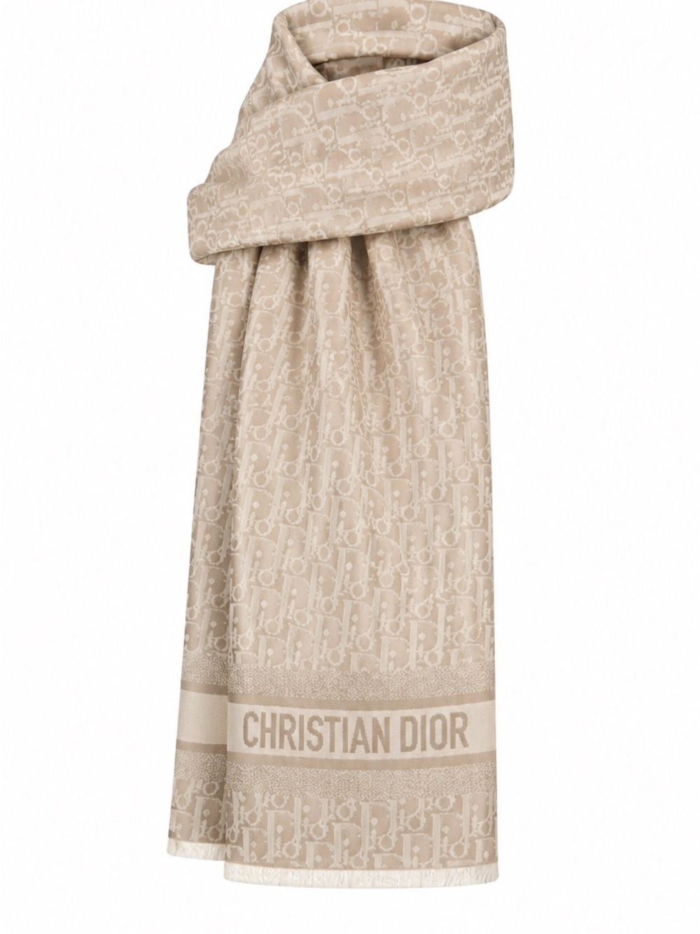 New Christian Dior Beige Logo Jacquard Scarf